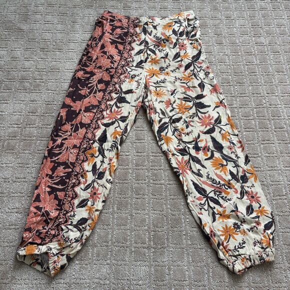 Anthropologie Smocked Balloon-Leg Pants Women's 4 Tan Floral Boho Jogger Harem - Picture 5 of 12